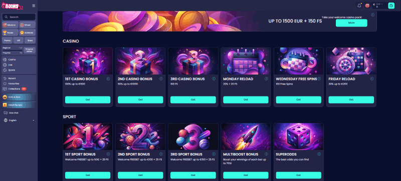 Bonussen bij goksite Booms.bet