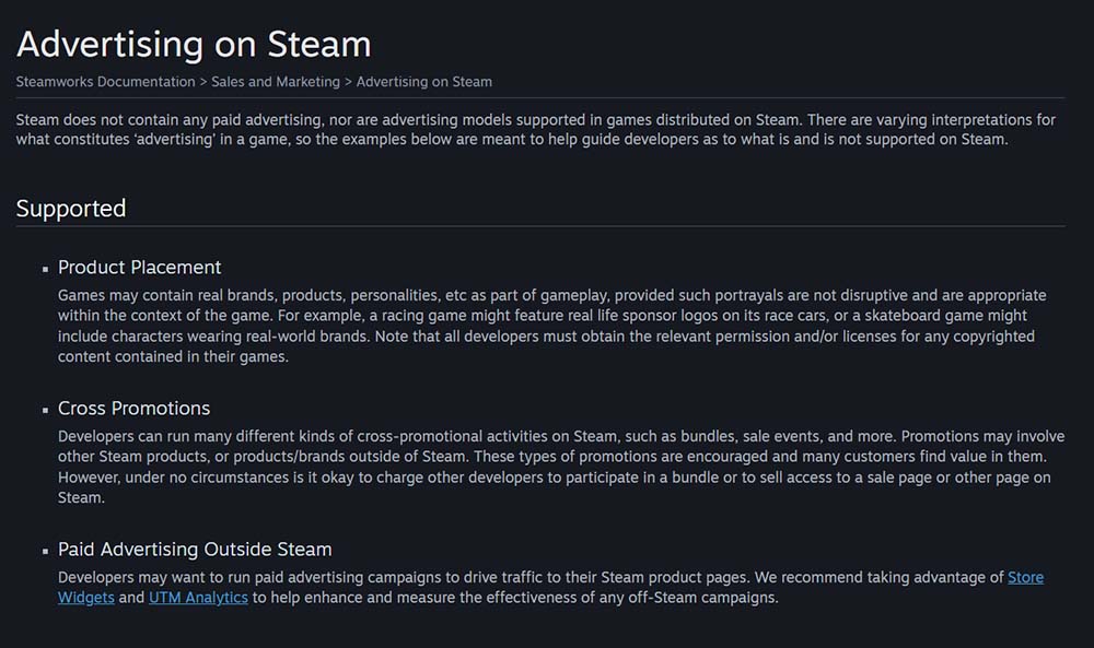 Steam nieuwe richtlijnen reclame in games