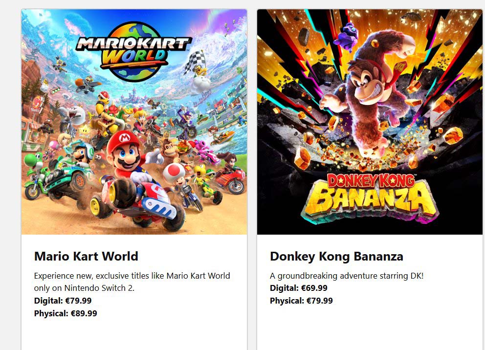 Nintendo Switch 2 Prijskaartje Games